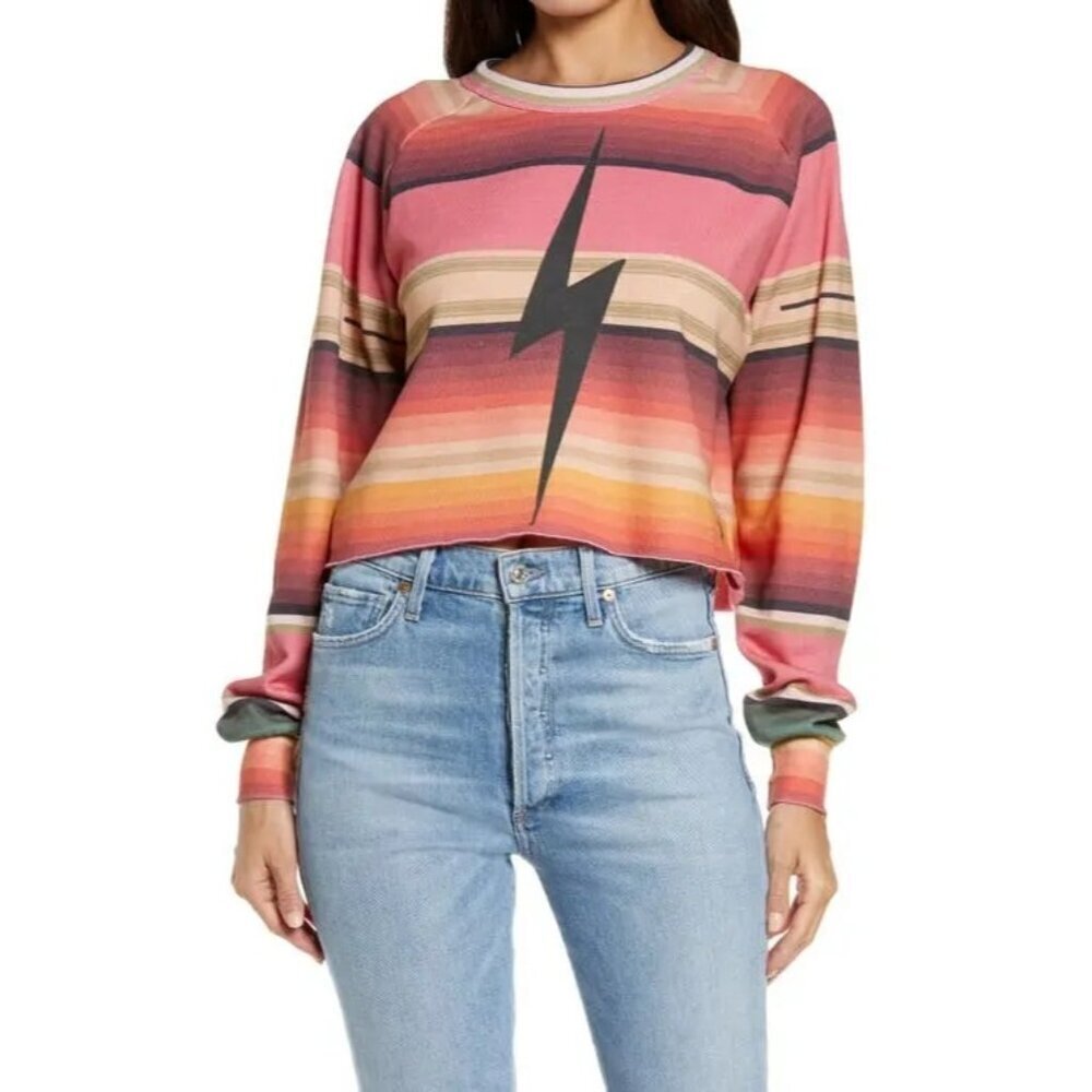 Aviator Nation Serape Bolt Rainbow Stripe Cropped Sweatshirt S